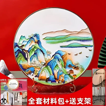 Cloisonne silk enamel painting diy kit blue & red bird dining room decor