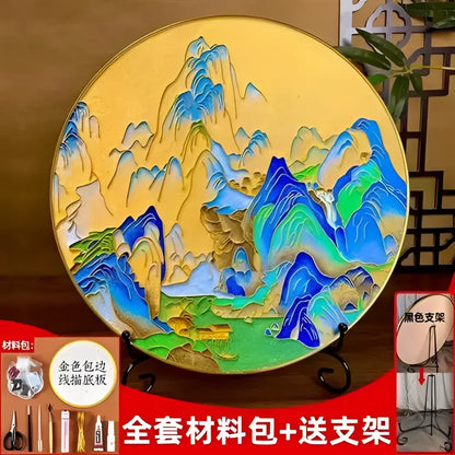 Cloisonne silk enamel painting diy kit blue & red bird dining room decor