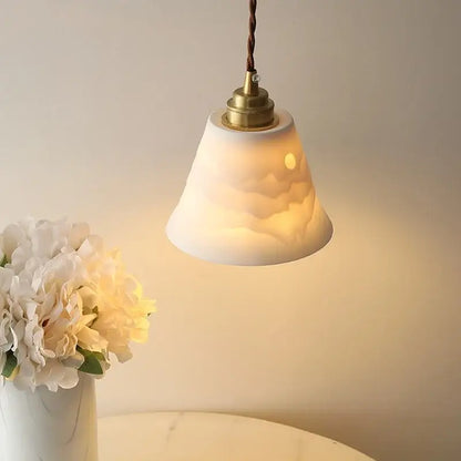 Cloud patterned brass ceramic led pendant light for dining room