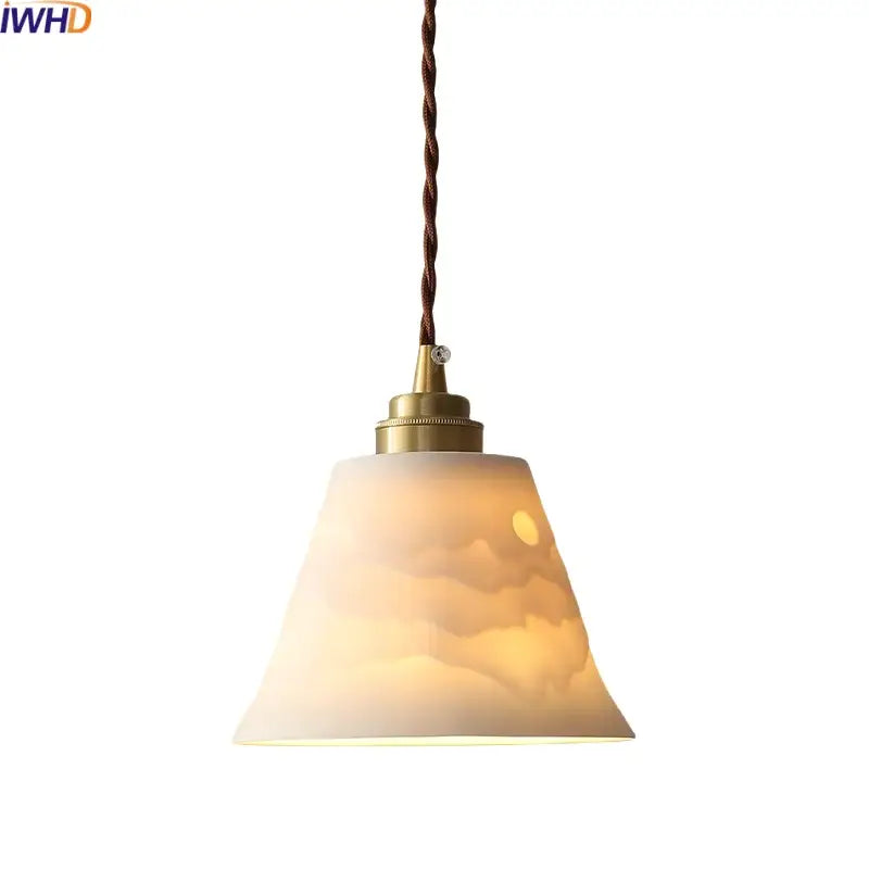 Cloud patterned brass ceramic led pendant light for dining room