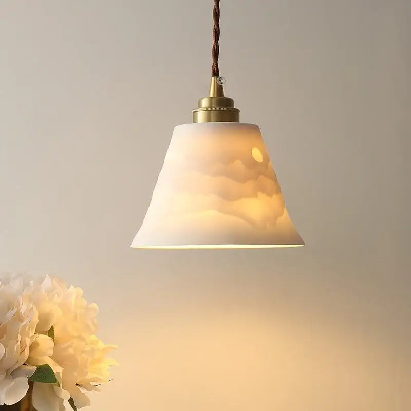 Cloud patterned brass ceramic led pendant light for dining room