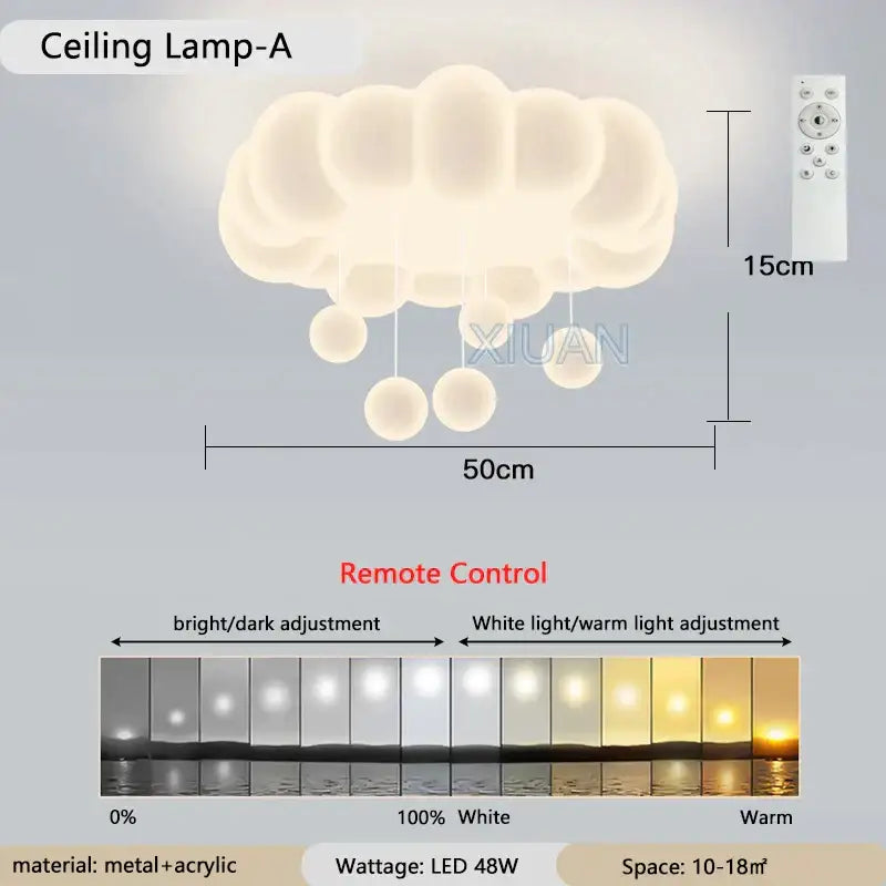 Cloud shaped off white pendant light living room dimming pendant