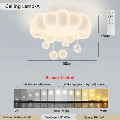Cloud shaped off white pendant light living room dimming pendant