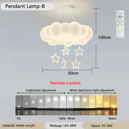 Cloud shaped off white pendant light living room dimming pendant