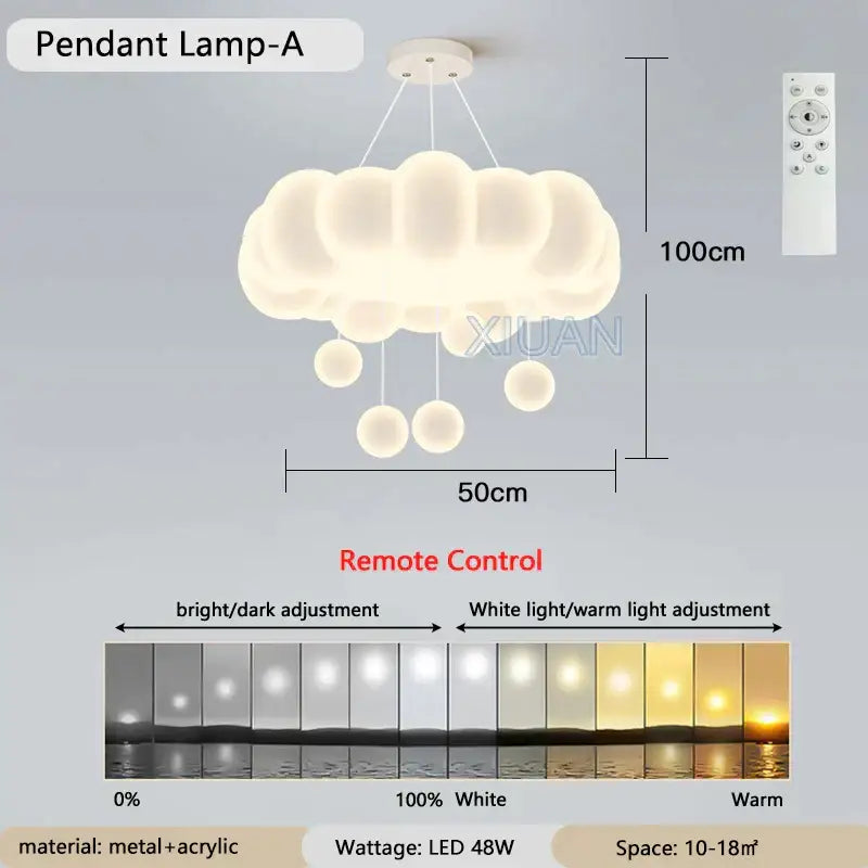 Cloud shaped off white pendant light living room dimming pendant