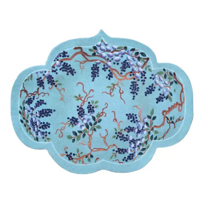 Cloud shaped teal and purple wisteria door mat bedroom rug