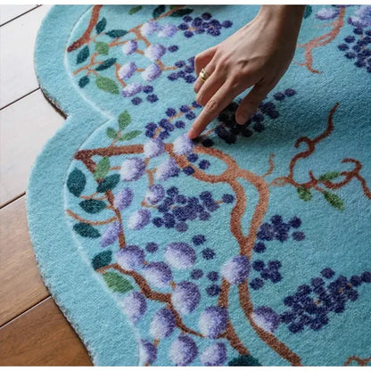 Cloud shaped teal and purple wisteria door mat bedroom rug