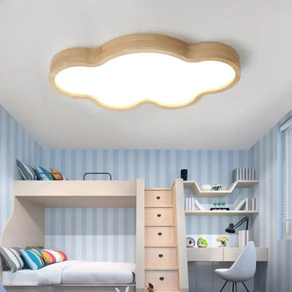 Cloud wood ceiling light for children's room with white center