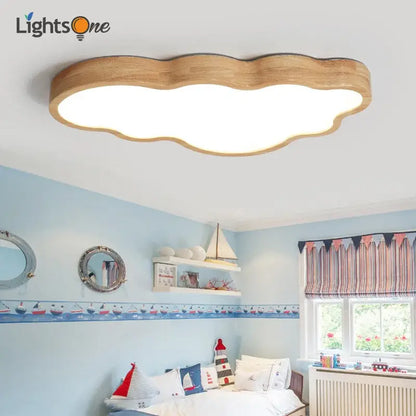 Cloud wood ceiling light for children's room with white center