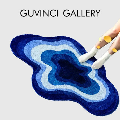Cloudy blues wavy retro bath mat plush geode rug bathroom decor
