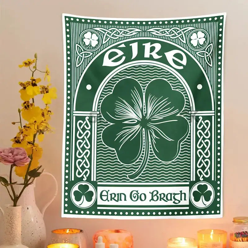 Clover psychedelic gothic wall tapestry green & white bedroom art