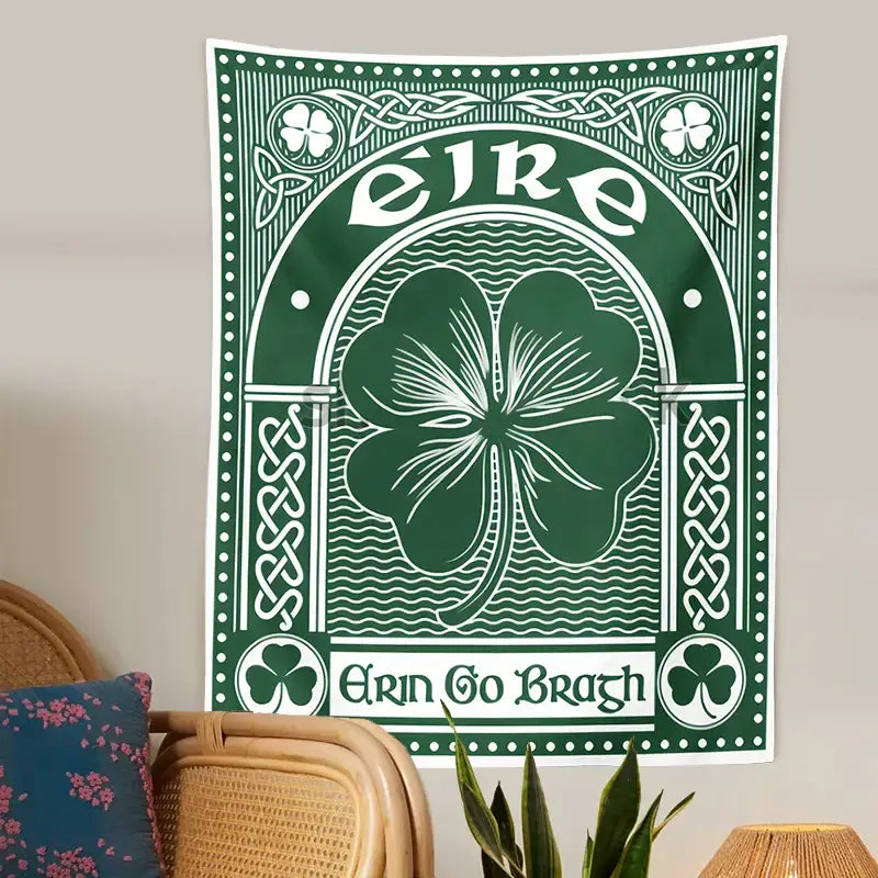 Clover psychedelic gothic wall tapestry green & white bedroom art