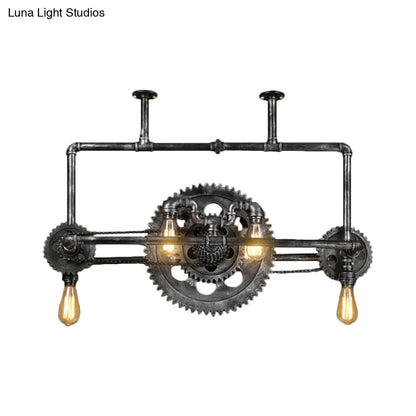 DecorBites™ Coastal 6-Light Metal Island Pendant with Gear Design in Silver Gray