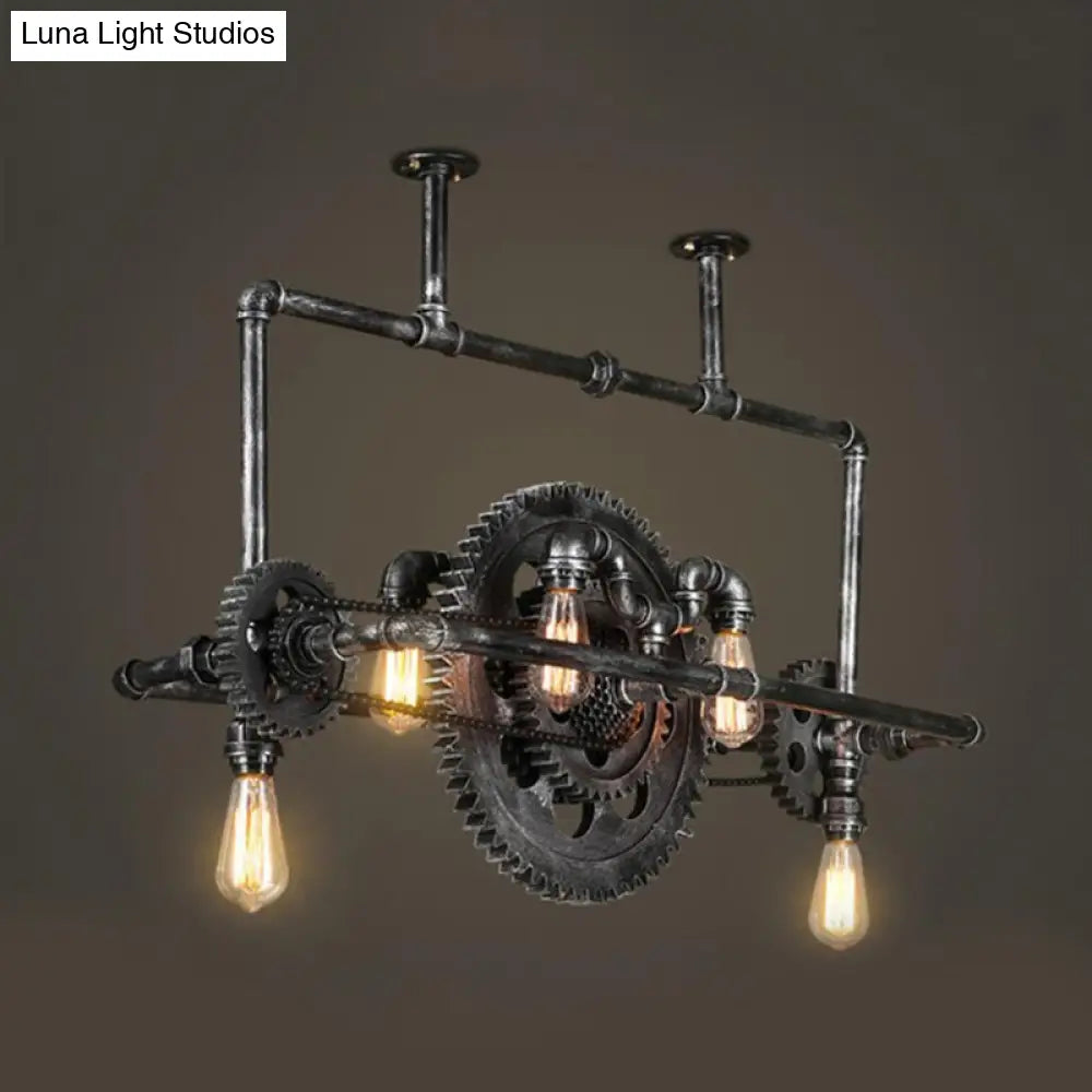DecorBites™ Coastal 6-Light Metal Island Pendant with Gear Design in Silver Gray