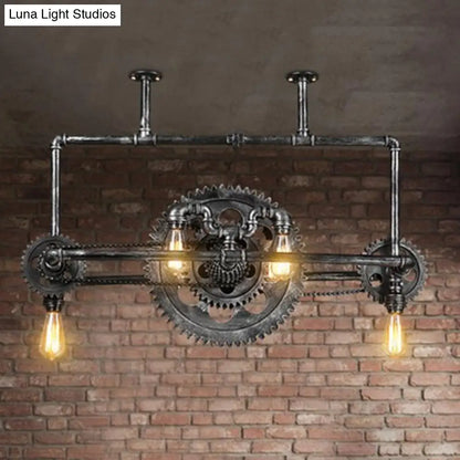 DecorBites™ Coastal 6-Light Metal Island Pendant with Gear Design in Silver Gray