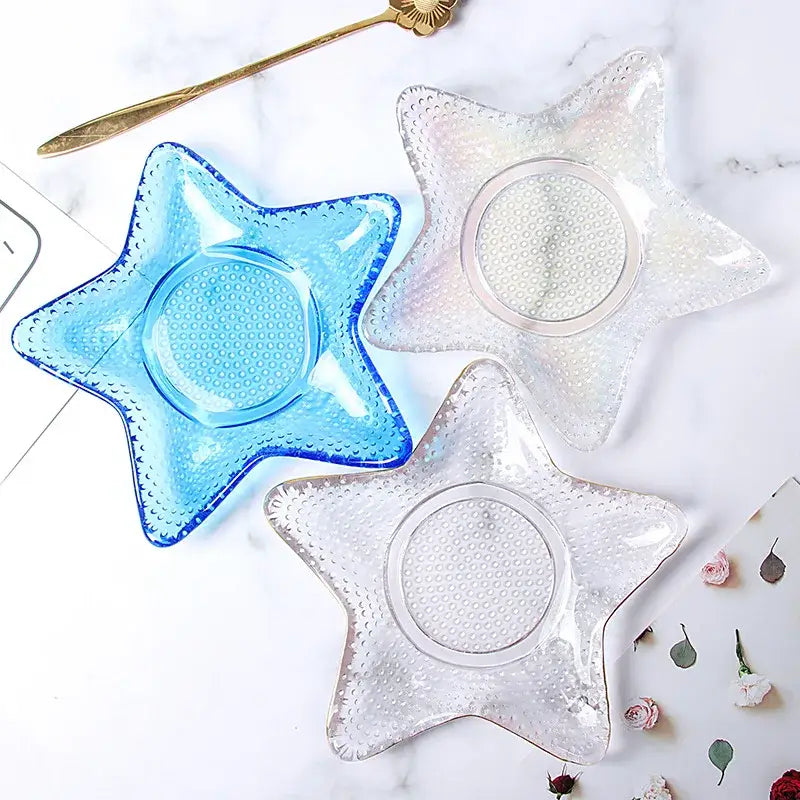 Coastal blue glass seashell dish plate saucer dining room snack set