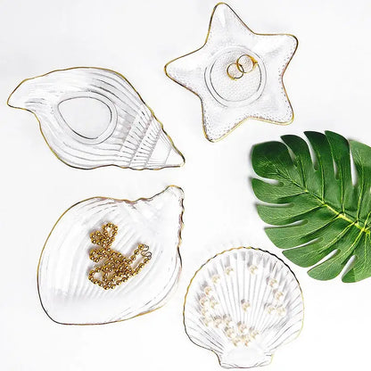 Coastal blue glass seashell dish plate saucer dining room snack set