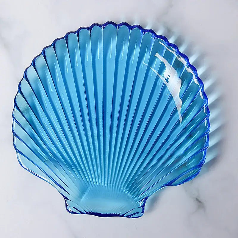 Coastal blue glass seashell dish plate saucer dining room snack set