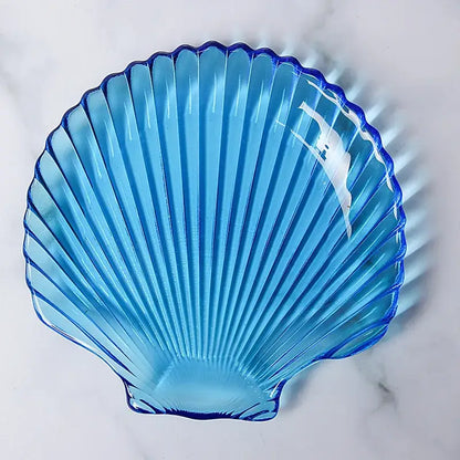 Coastal blue glass seashell dish plate saucer dining room snack set