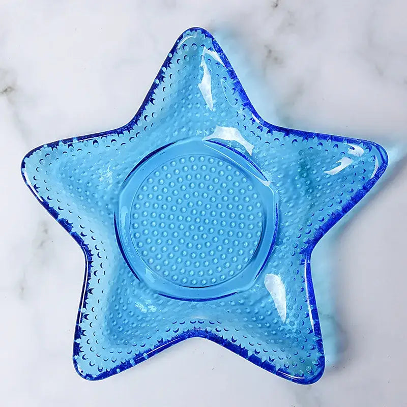 Coastal blue glass seashell dish plate saucer dining room snack set