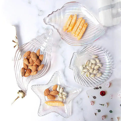 Coastal blue glass seashell dish plate saucer dining room snack set