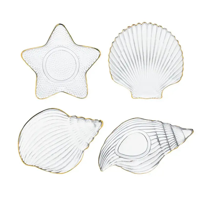 Coastal blue glass seashell dish plate saucer dining room snack set