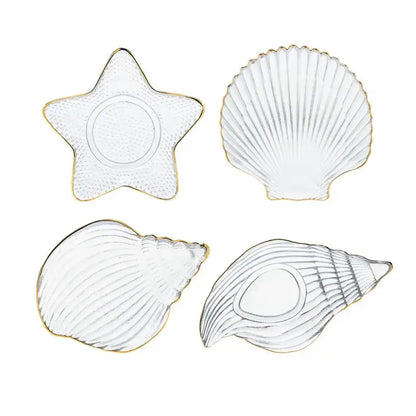Coastal blue glass seashell dish plate saucer dining room snack set