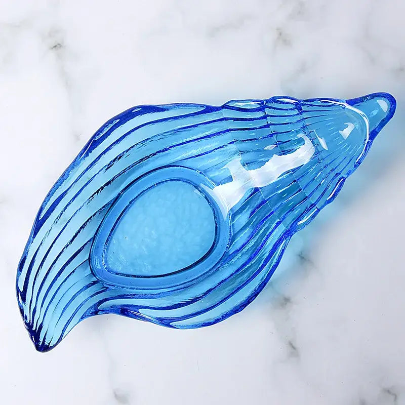 Coastal blue glass seashell dish plate saucer dining room snack set