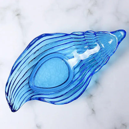 Coastal blue glass seashell dish plate saucer dining room snack set