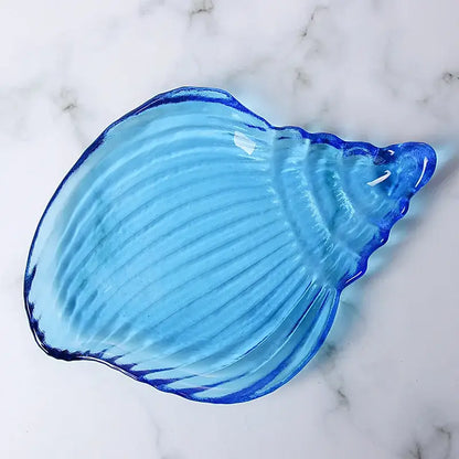 Coastal blue glass seashell dish plate saucer dining room snack set