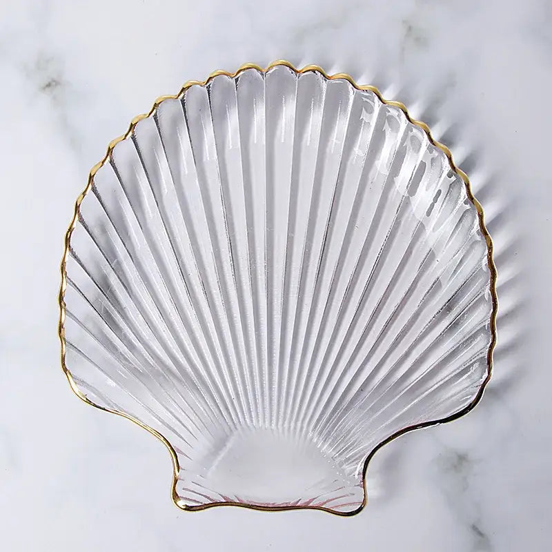Coastal blue glass seashell dish plate saucer dining room snack set