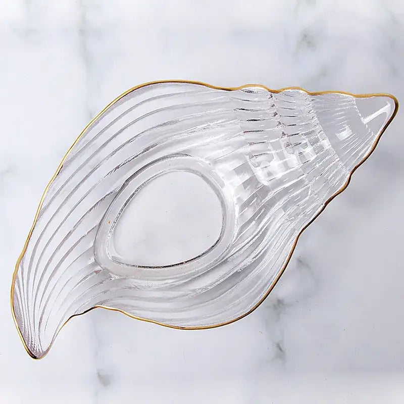 Coastal blue glass seashell dish plate saucer dining room snack set