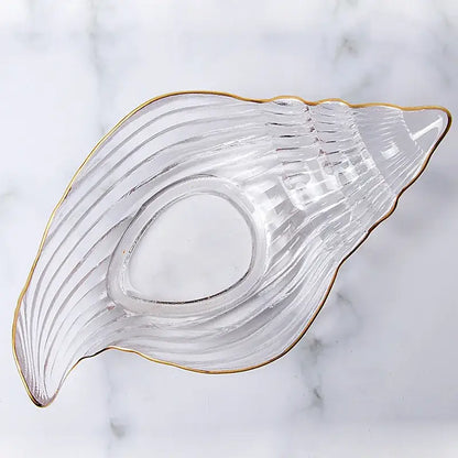 Coastal blue glass seashell dish plate saucer dining room snack set