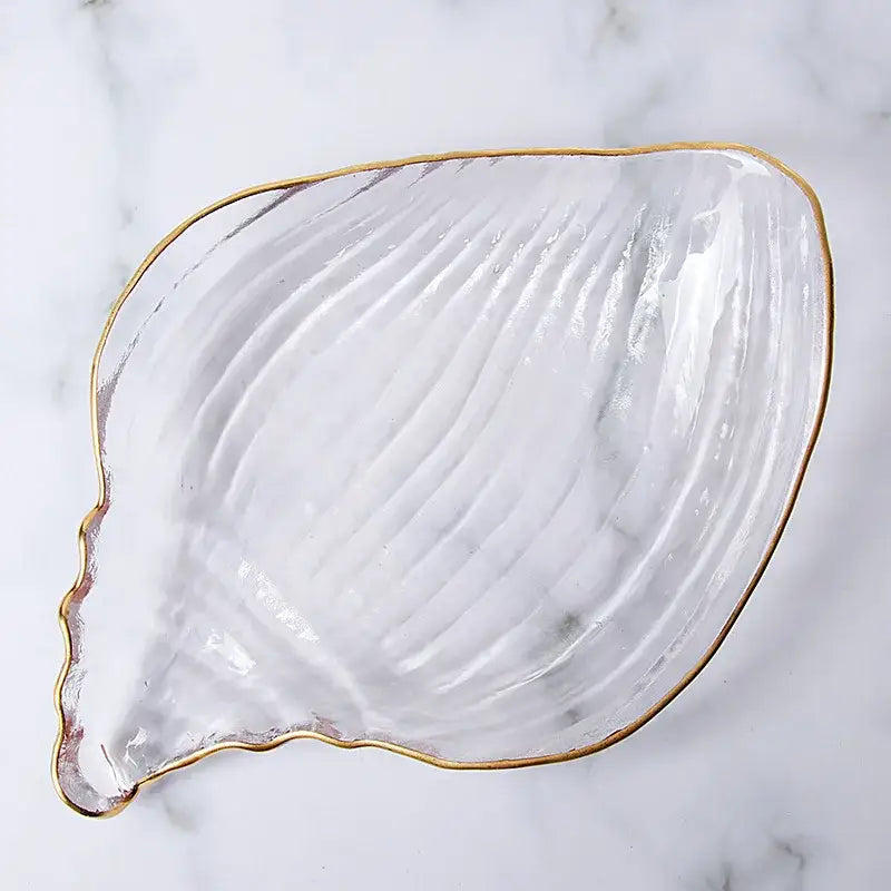 Coastal blue glass seashell dish plate saucer dining room snack set