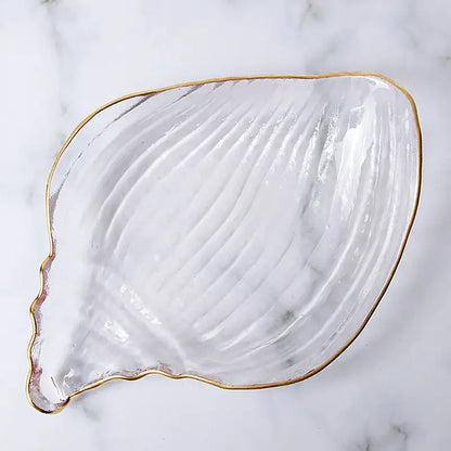 Coastal blue glass seashell dish plate saucer dining room snack set