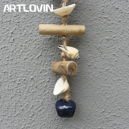 Coastal blue & white fish drift wood bells living room wall decor