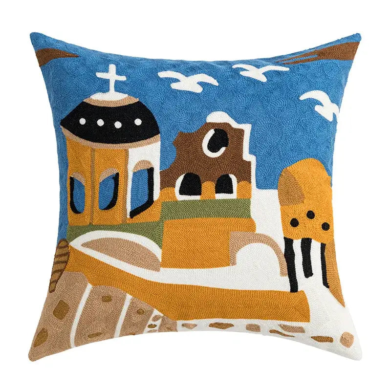 Coastal chic greek architecture cushion cover living room blue & white
