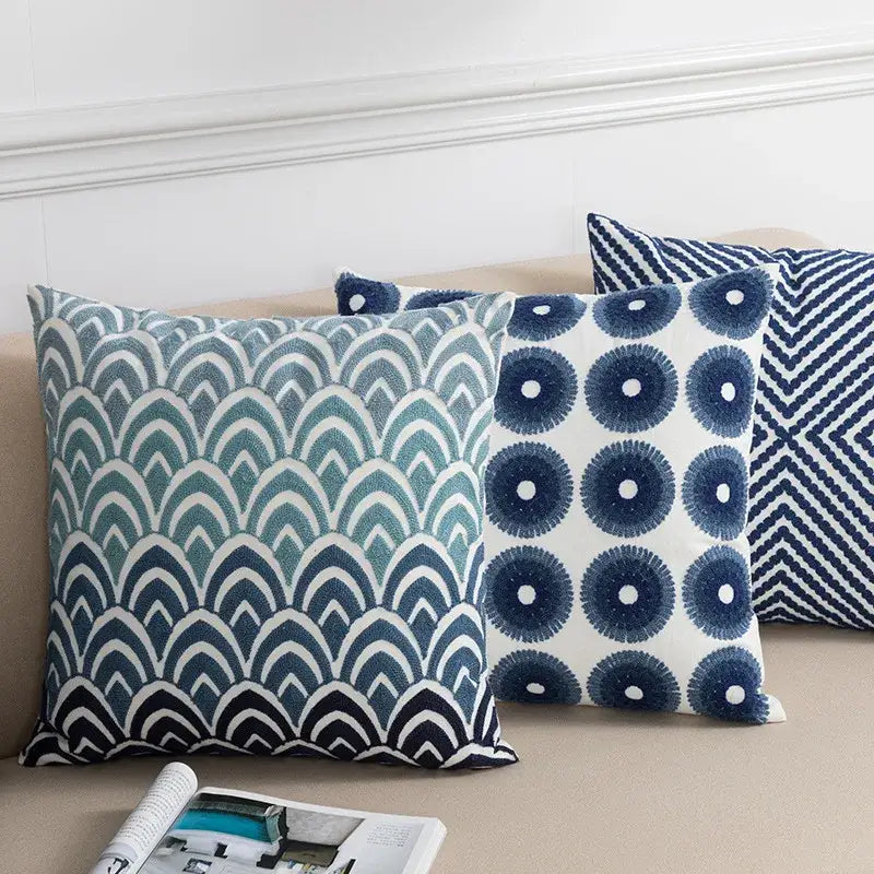 Coastal chic greek architecture cushion cover living room blue & white