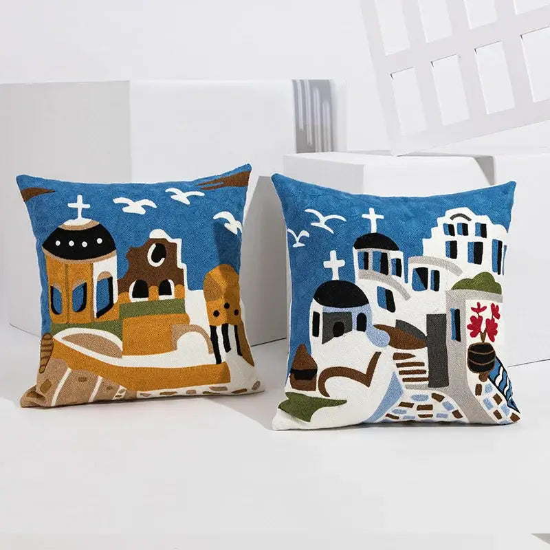 Coastal chic greek architecture cushion cover living room blue & white