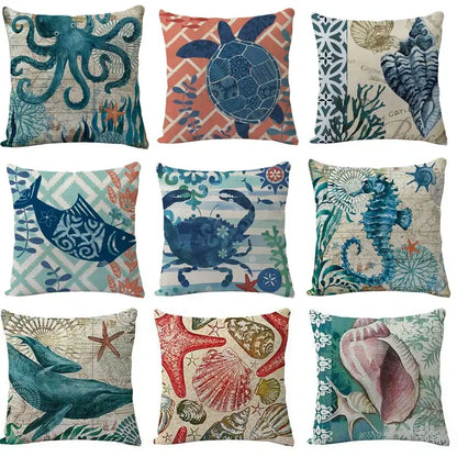 Coastal cushion cover set of 9 teal and blue living room decor