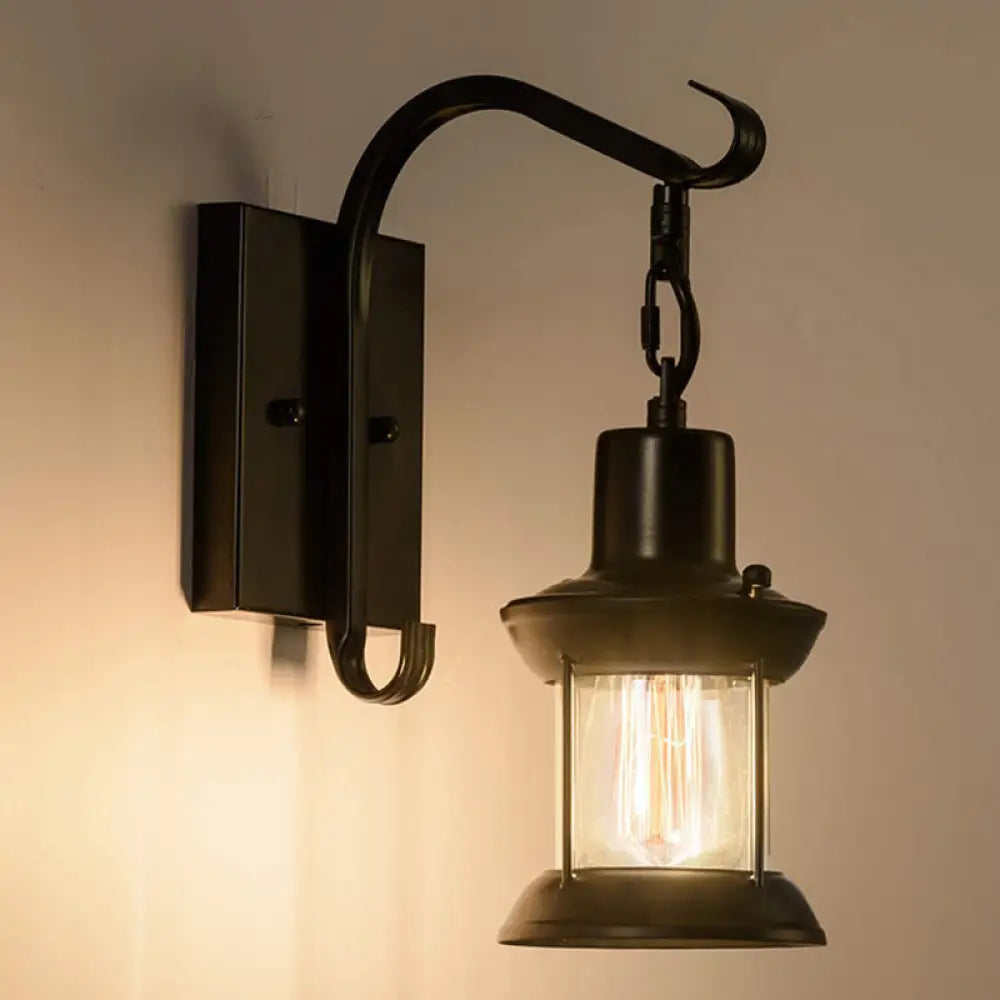 DecorBites™ Coastal Glass Lantern Wall Sconce Light Fixture - Dining Room Lighting with Curved Arm