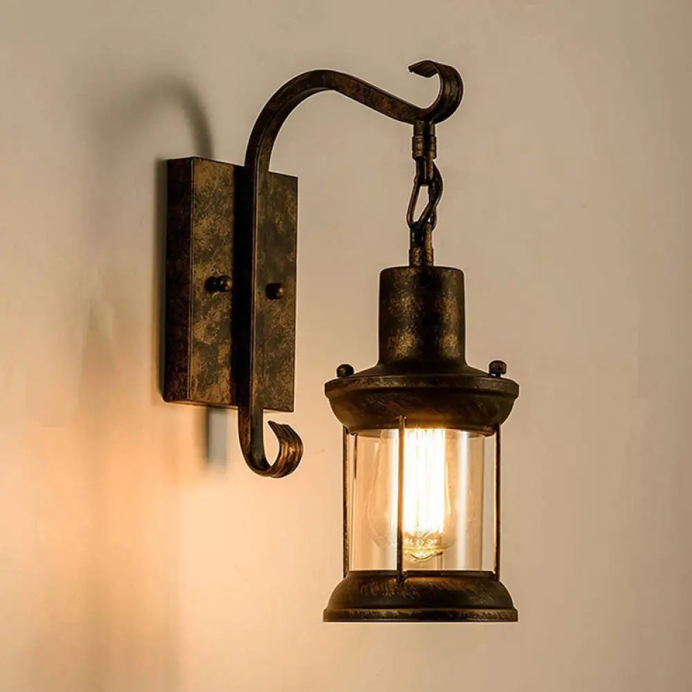 DecorBites™ Coastal Glass Lantern Wall Sconce Light Fixture - Dining Room Lighting with Curved Arm