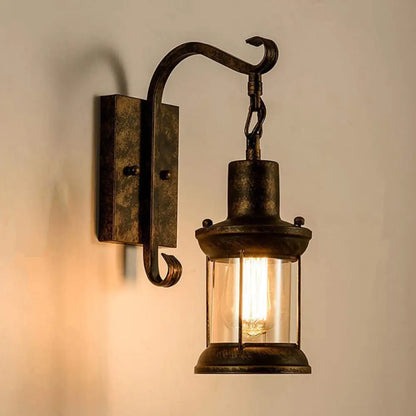 DecorBites™ Coastal Glass Lantern Wall Sconce Light Fixture - Dining Room Lighting with Curved Arm