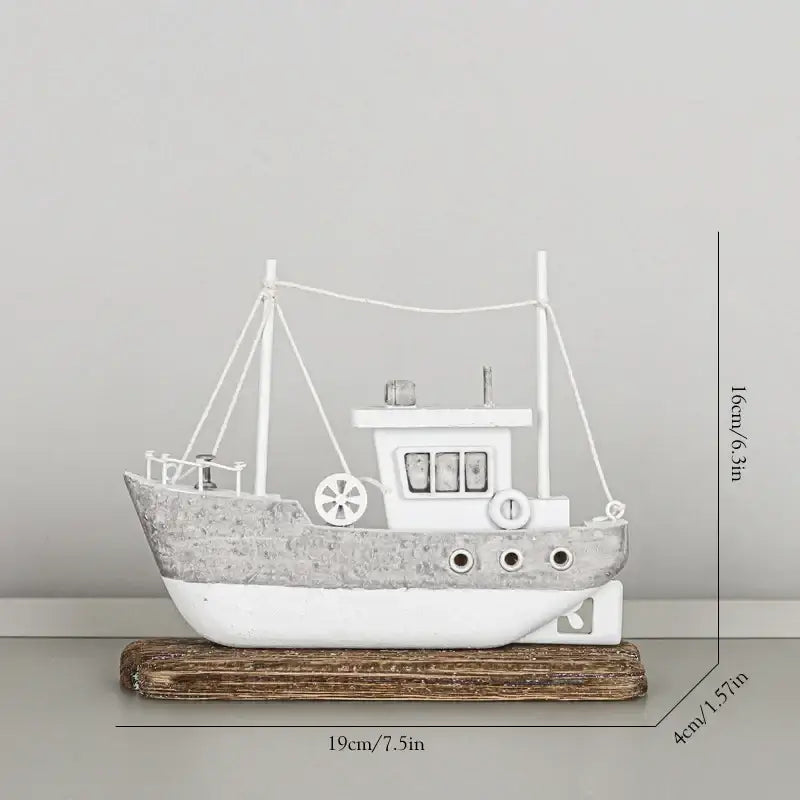 Coastal white & gray wooden ship model living room decor