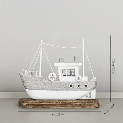 Coastal white & gray wooden ship model living room decor
