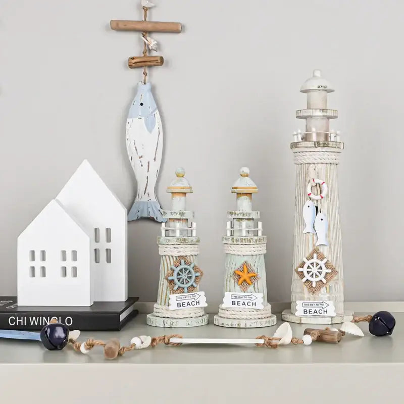 Coastal white & gray wooden ship model living room decor