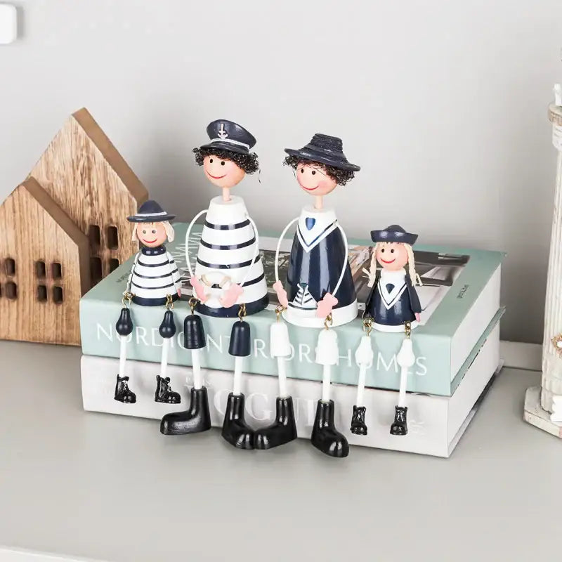 Coastal white & gray wooden ship model living room decor