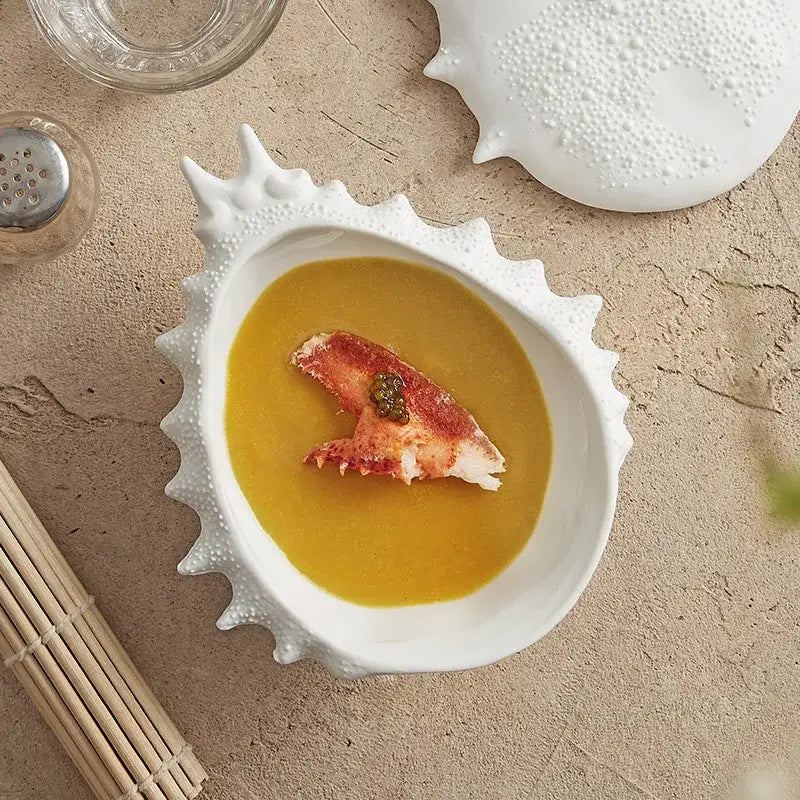 Coastal white shell ceramic soup bowl dining room decorative dish