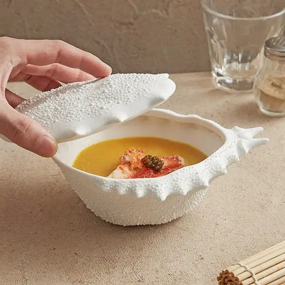 Coastal white shell ceramic soup bowl dining room decorative dish