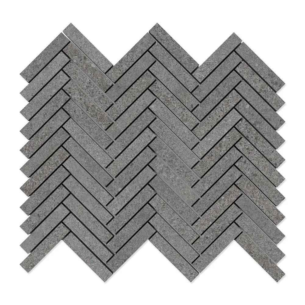 Cobblestone Dark Herringbone 5/8x3 Porcelain Mosaics 10 7/16x12 13/16